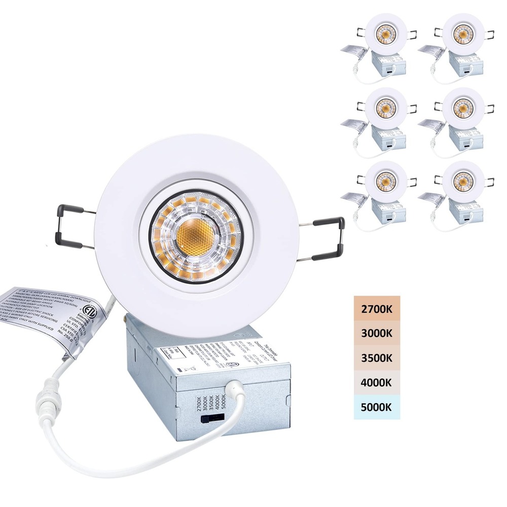 POPANU 3 Inch LED Recessed Gimbal Downlight 8W Dimmable 5 CCT White 6 Pack